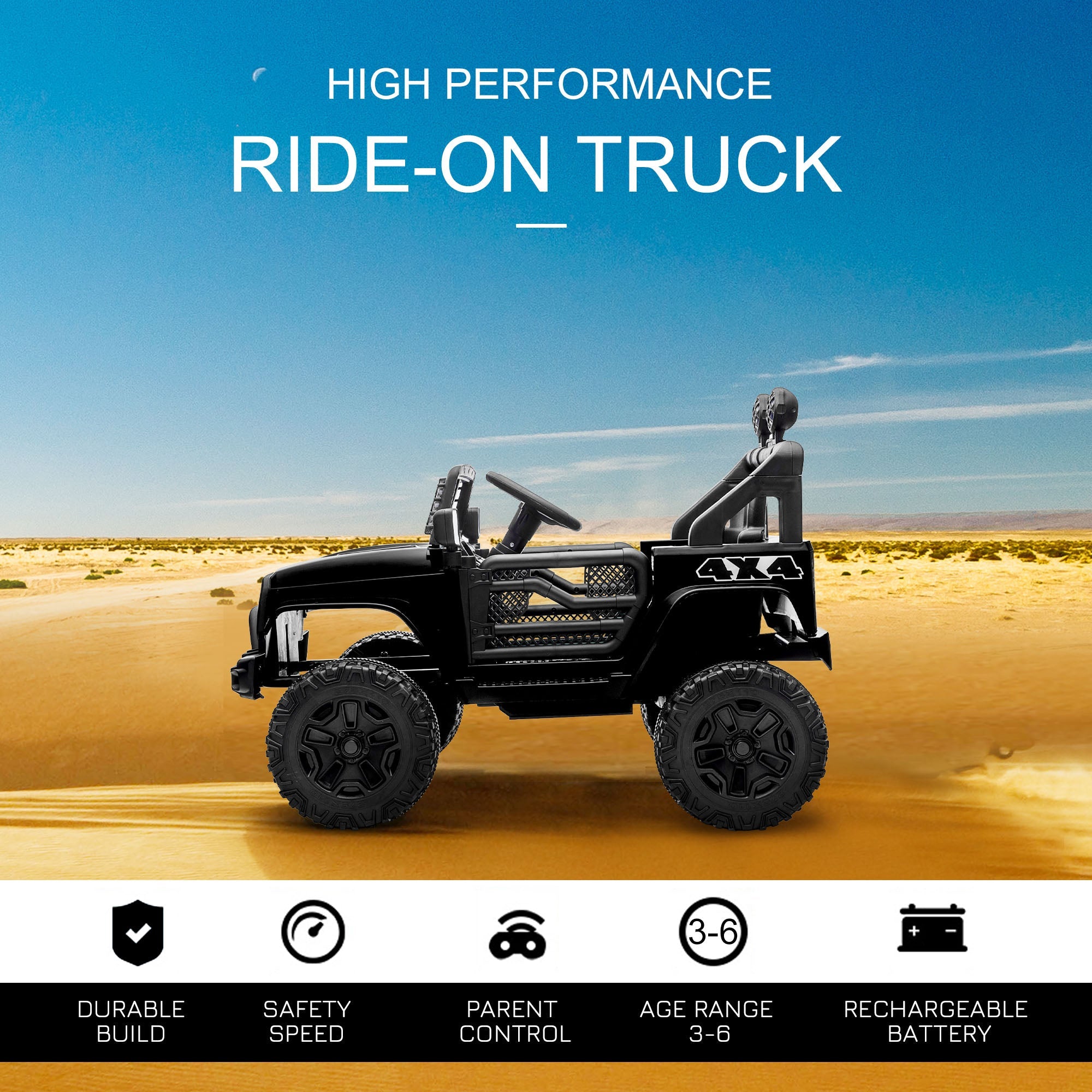 Aosom 12V Battery Powered Kids Ride On Car Off Road Truck Toy w/ Parent Remote, Black 