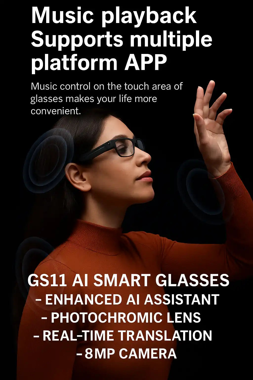 TUTT GS11 AI Glasses | HD Camera + AI Integration & Intelligent Object Recognition | Replaceable with Prescription Lenses
