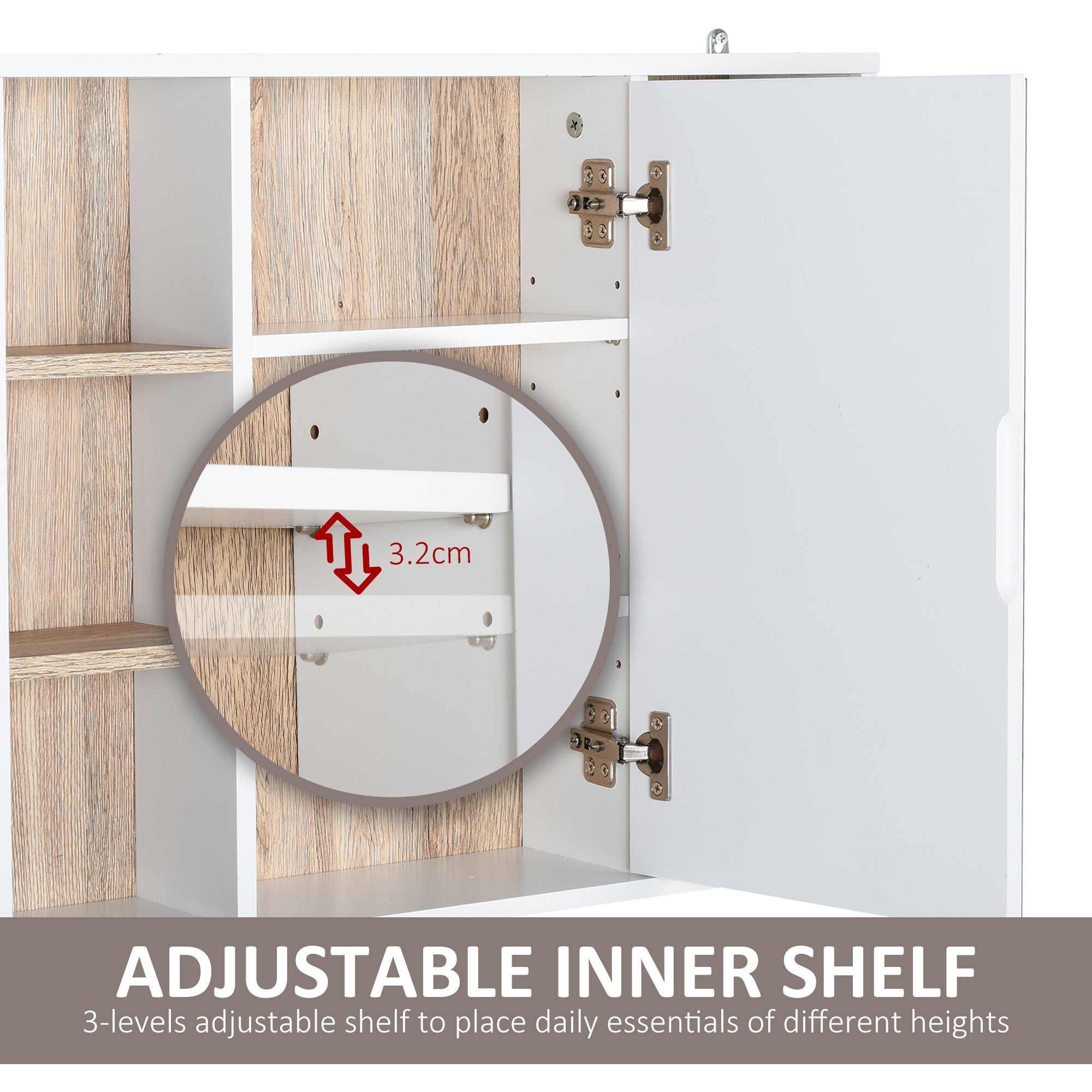 HOMCOM White Oak Over Toilet Cabinet: Wall Mounted Bathroom Storage with Mirrored Door for Organized Essentials 