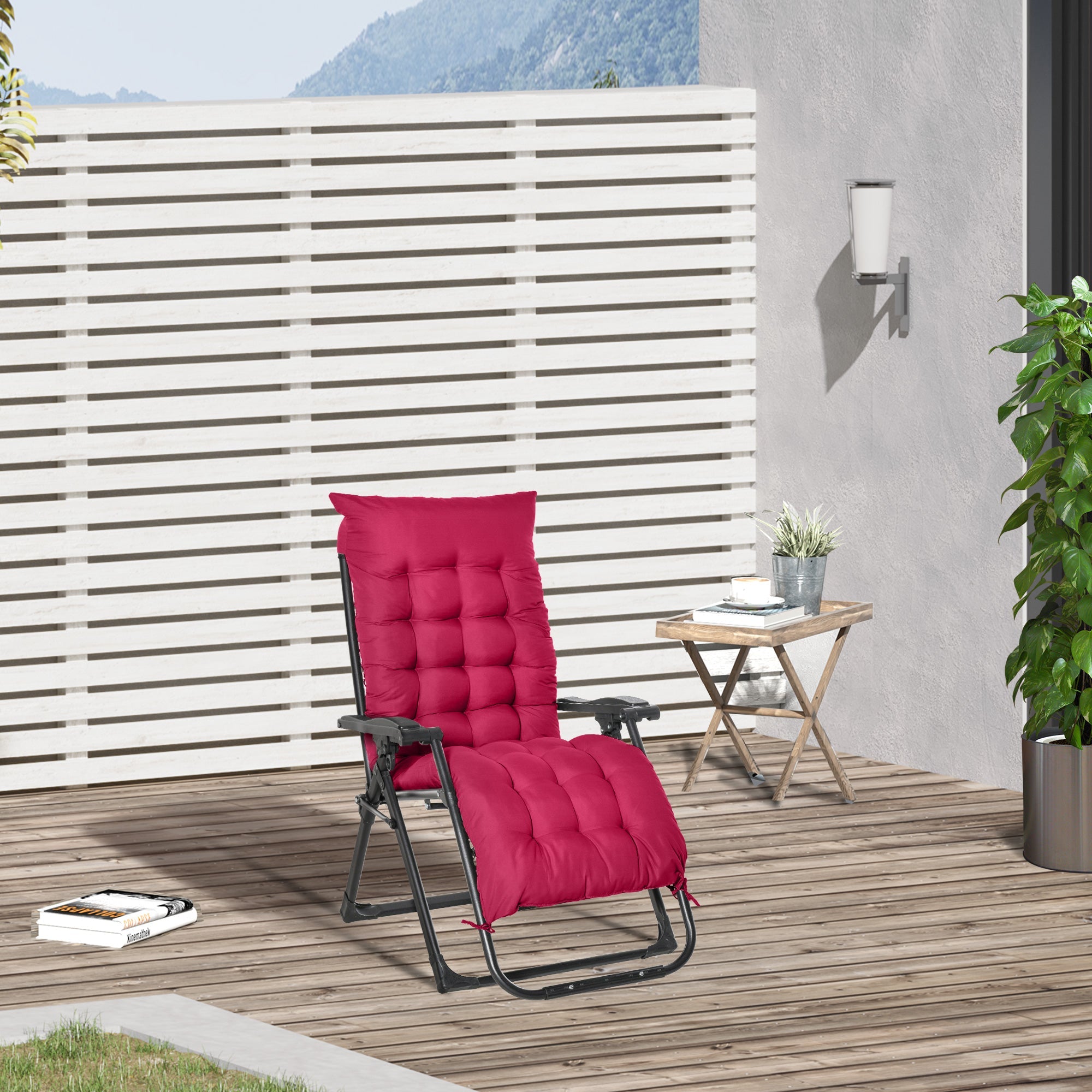 Outsunny Reclining Zero Gravity Chair Folding Garden Sun Lounger with Cushion Headrest Red 