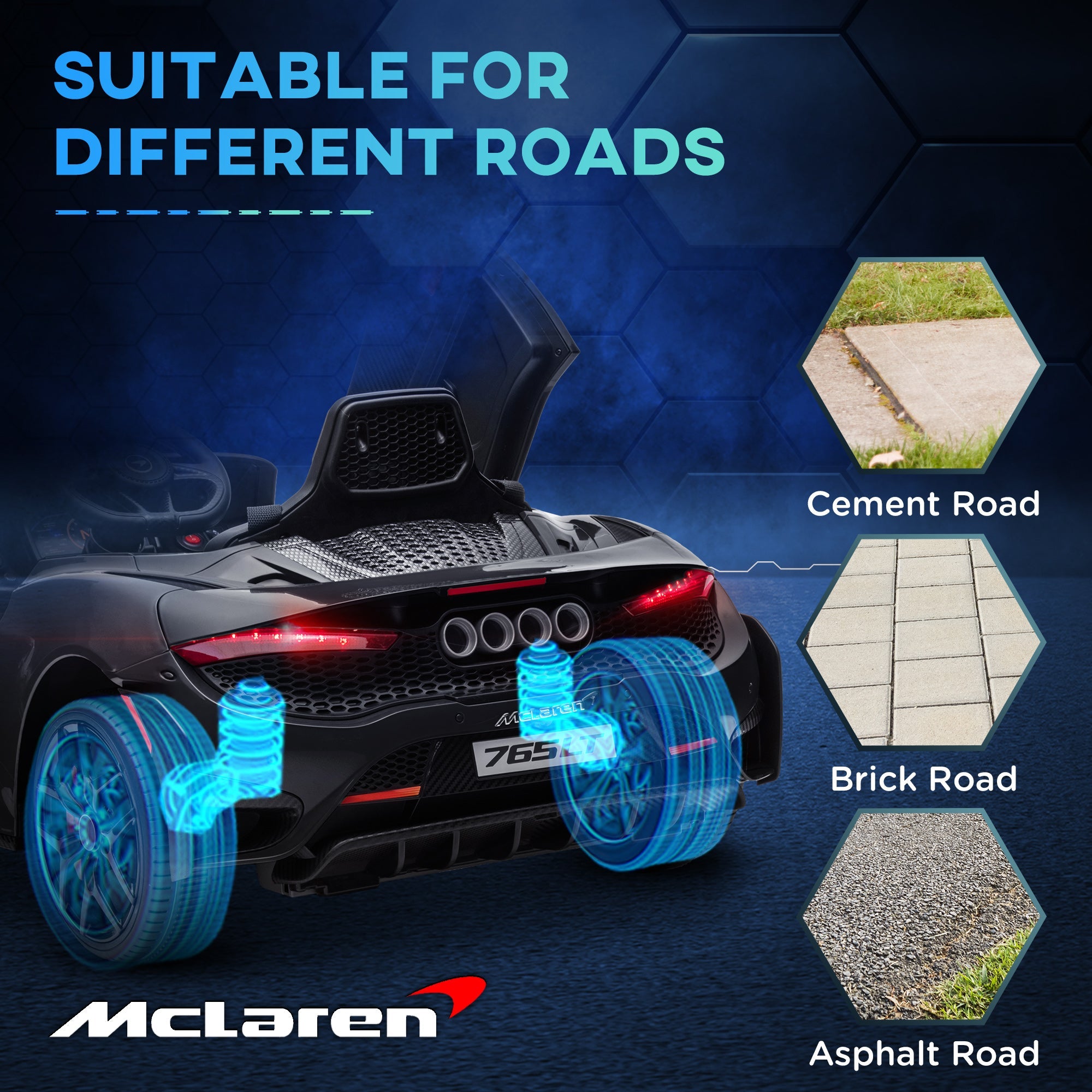 Qaba McLaren 765LT Licensed 12V Kids Electric Car w/ Scissor Doors, Training Wheels, Remote, Slow Start, Music Horn Black 