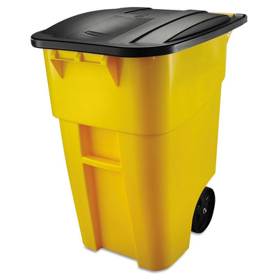 50 Gallon Yellow Commercial Heavy-Duty Trash Can with Black Lid - Free Shipping 
