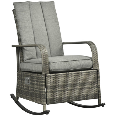 Outsunny Rattan Wicker Rocking Chair Outdoor Patio Recliner with Cushion Adjustable Footrest Grey 
