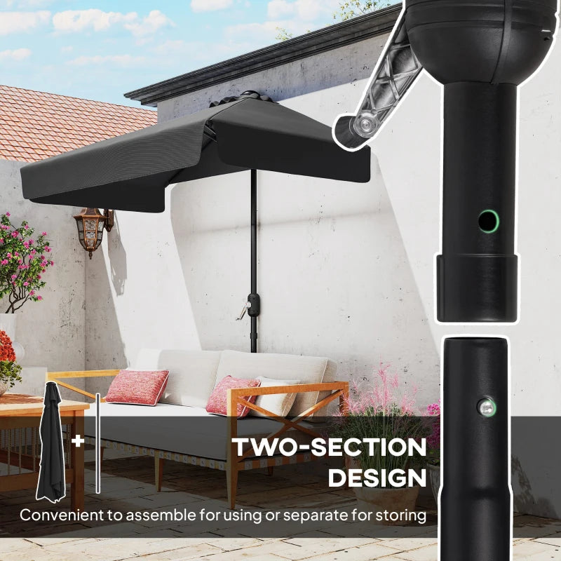 7.5ft Half Umbrella Semi Round Patio Parasol with Crank Handle, Top Vent for Garden, Balcony- NO BASE INCLUDED, Black