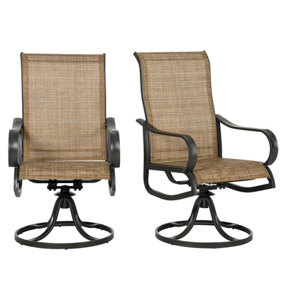 Outsunny 2-Piece Patio 360° Swivel Rocking Chairs with Curved Armrests, S Shape Backrest, Breathable Mesh Fabric Seat & Backrest, Brown 