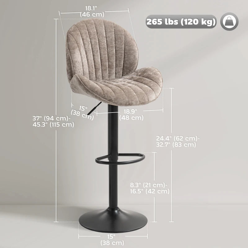 Bar Stools Set of 2, Swivel Barstools with Back, Adjustable Height and Footrest for Kitchen Island, Dining Room, Brown