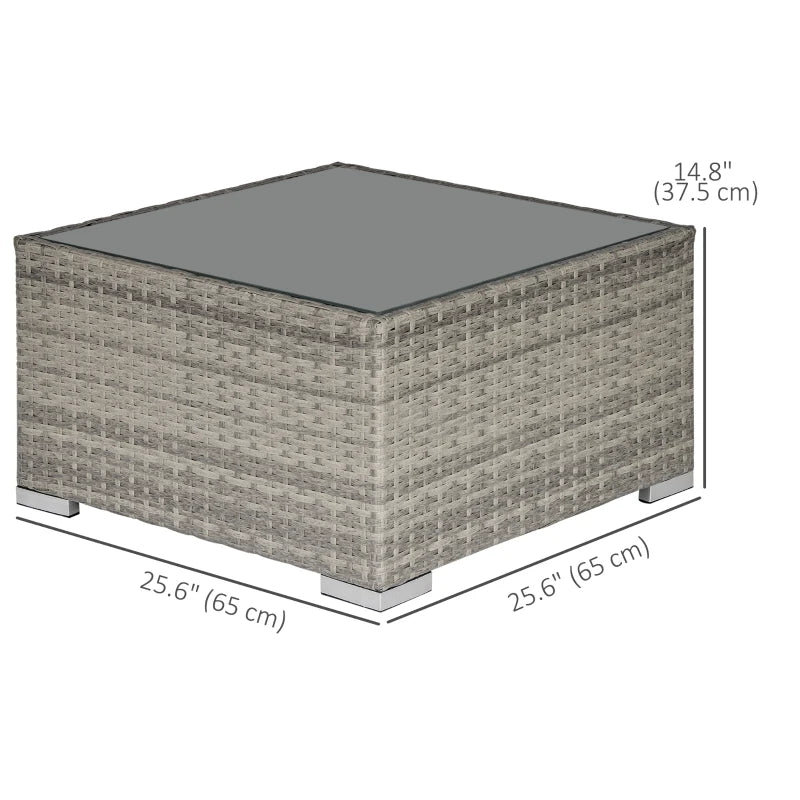 Rattan Garden Coffee Table, 25.6" Square Garden Rattan Table with Tempered Glass Top, Grey