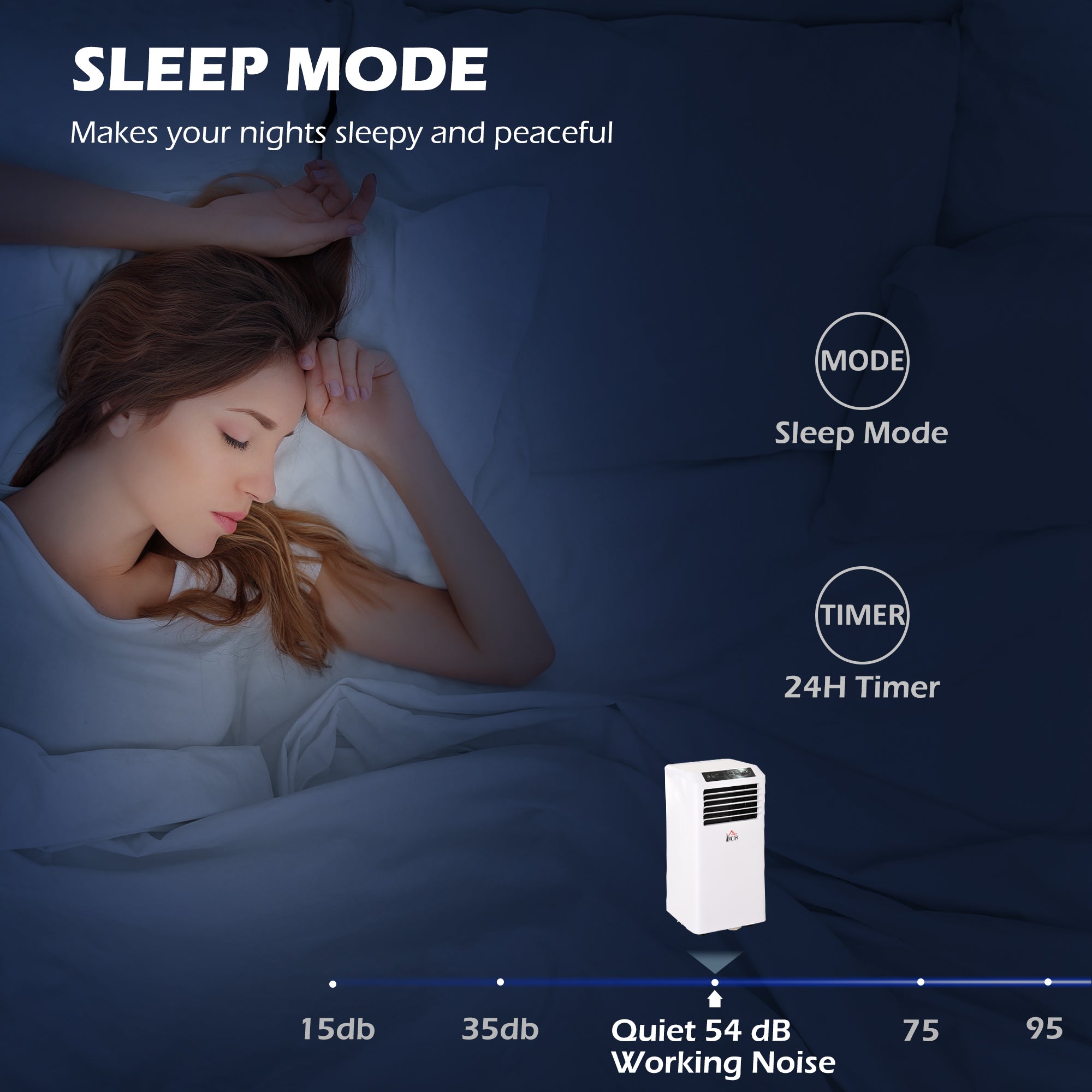 HOMCOM 8000BTU Mobile Portable Air Conditioner with Cooling, Dehumidifier, 2 Speed Fans, 24-Hour Timer for Bedroom, White 