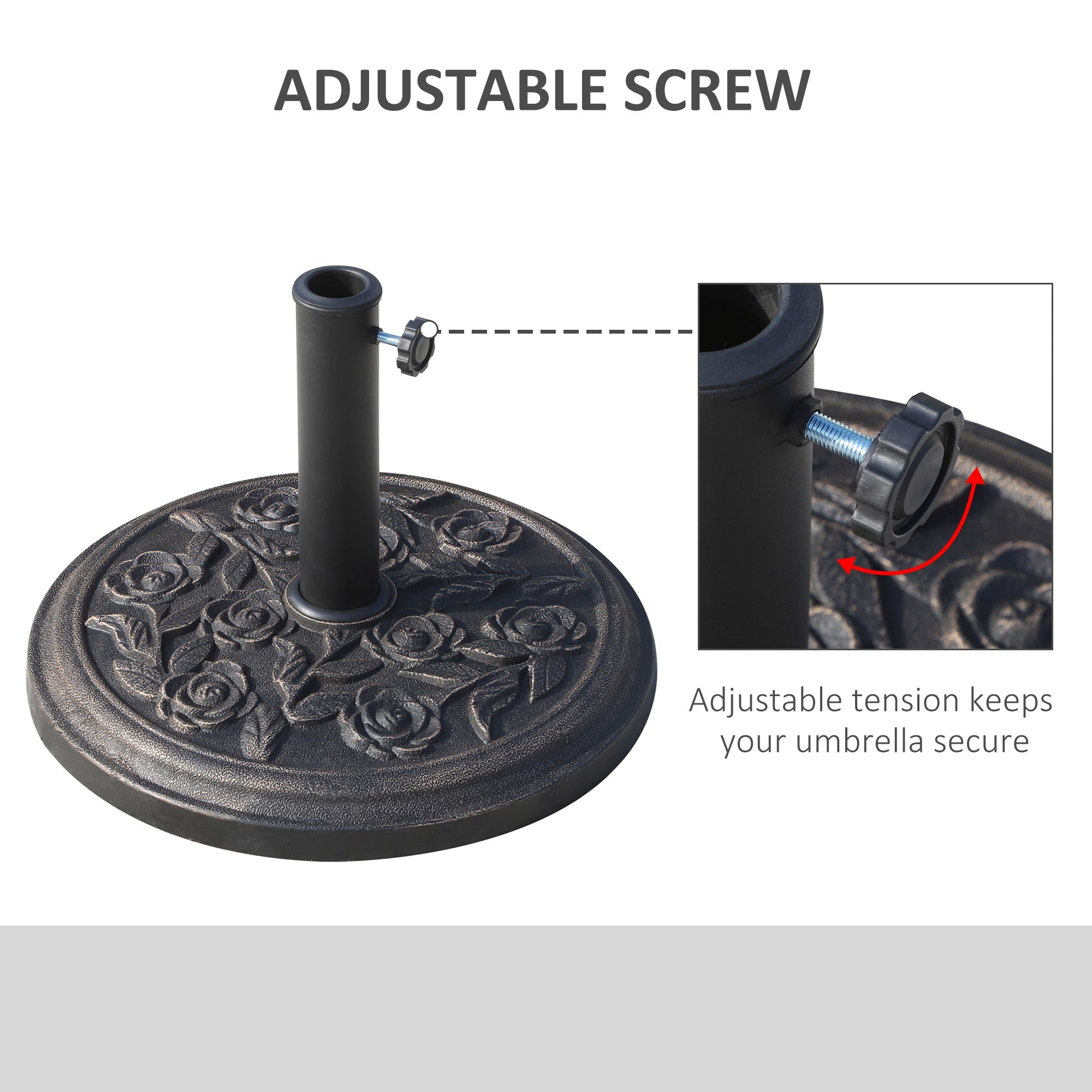 Outsunny Patio Umbrella Base 18” Round Outdoor Decorative Cast Stone Resin Parasol Stand Market Garden Umbrella Holder Bronze 