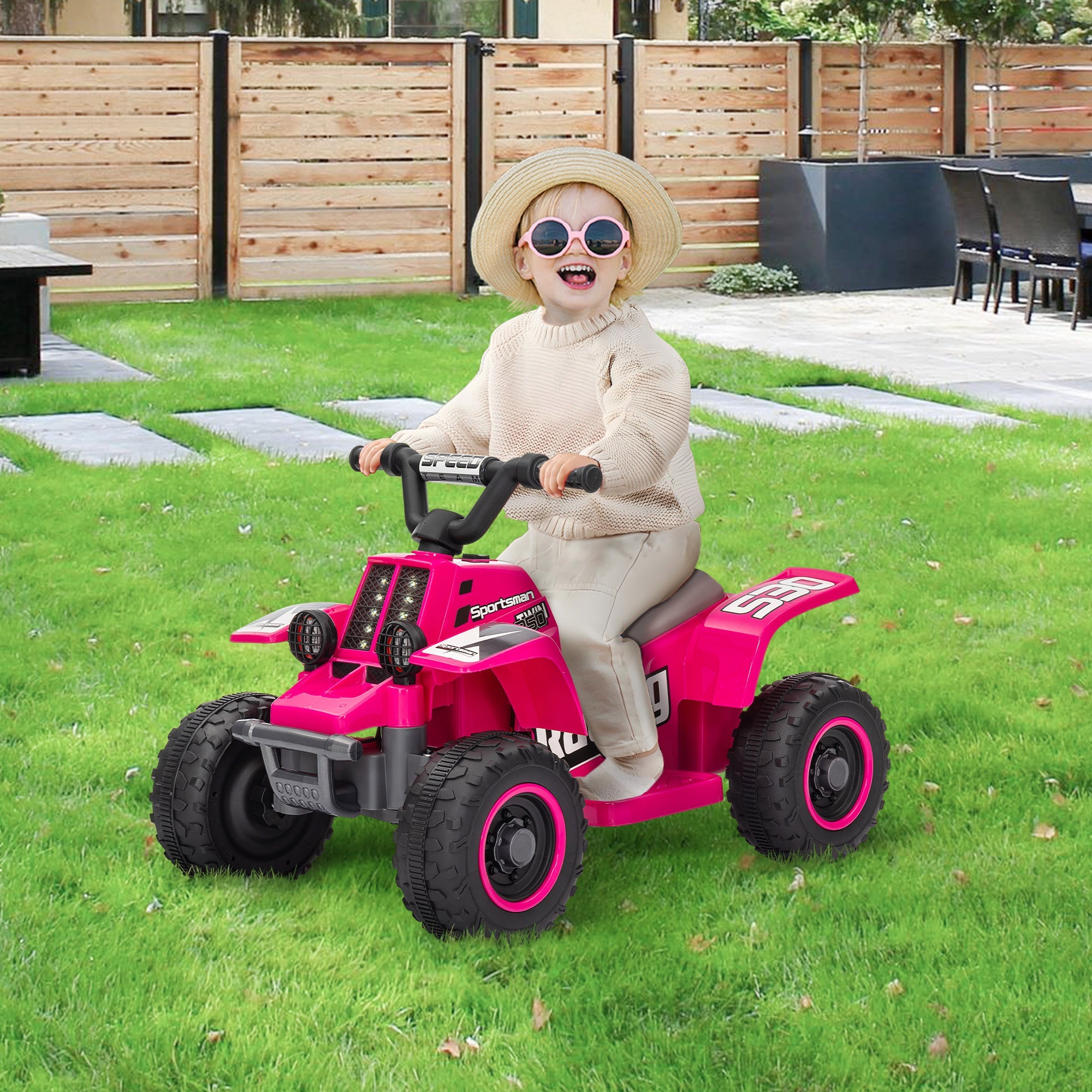 Qaba 6V Kids ATV Quad, 4 Wheeler Battery Powered Electric Ride on Car w/ Lights, Forward Backward, for 3-6 Years, Pink 