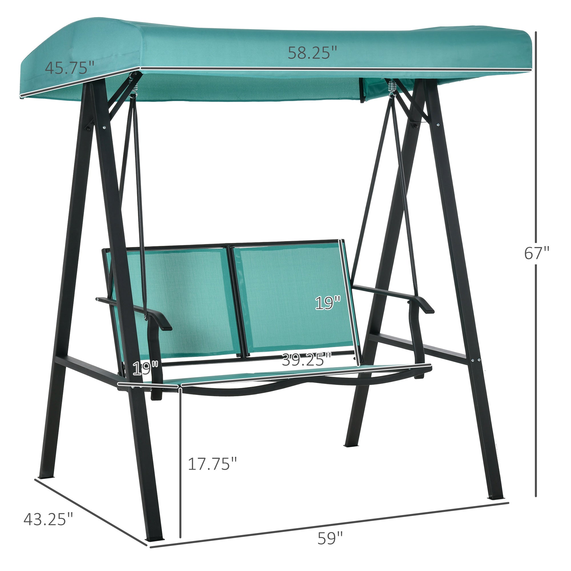 Outsunny Outdoor 2-Person Patio Swing Chair Canopy with Adjustable Shade Mesh Seats Steel Frame Blue 