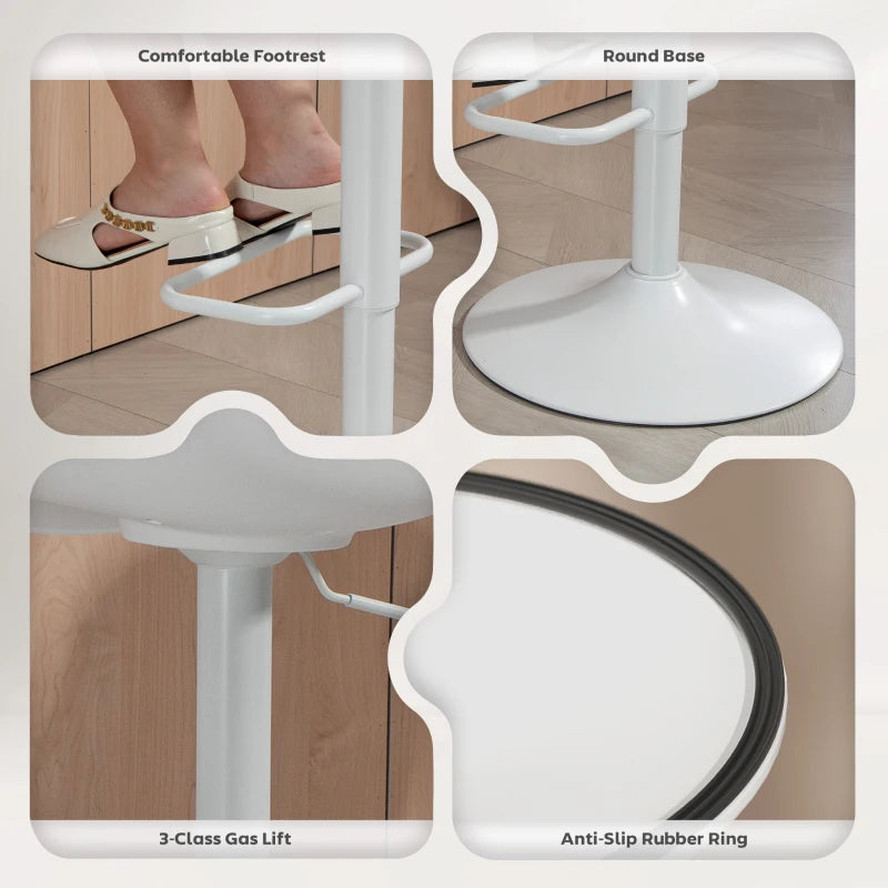 Counter Height Bar Stools Set of 2, Streamlined Bar Chairs with Adjustable Height and Swivel PU Leather Seat, White