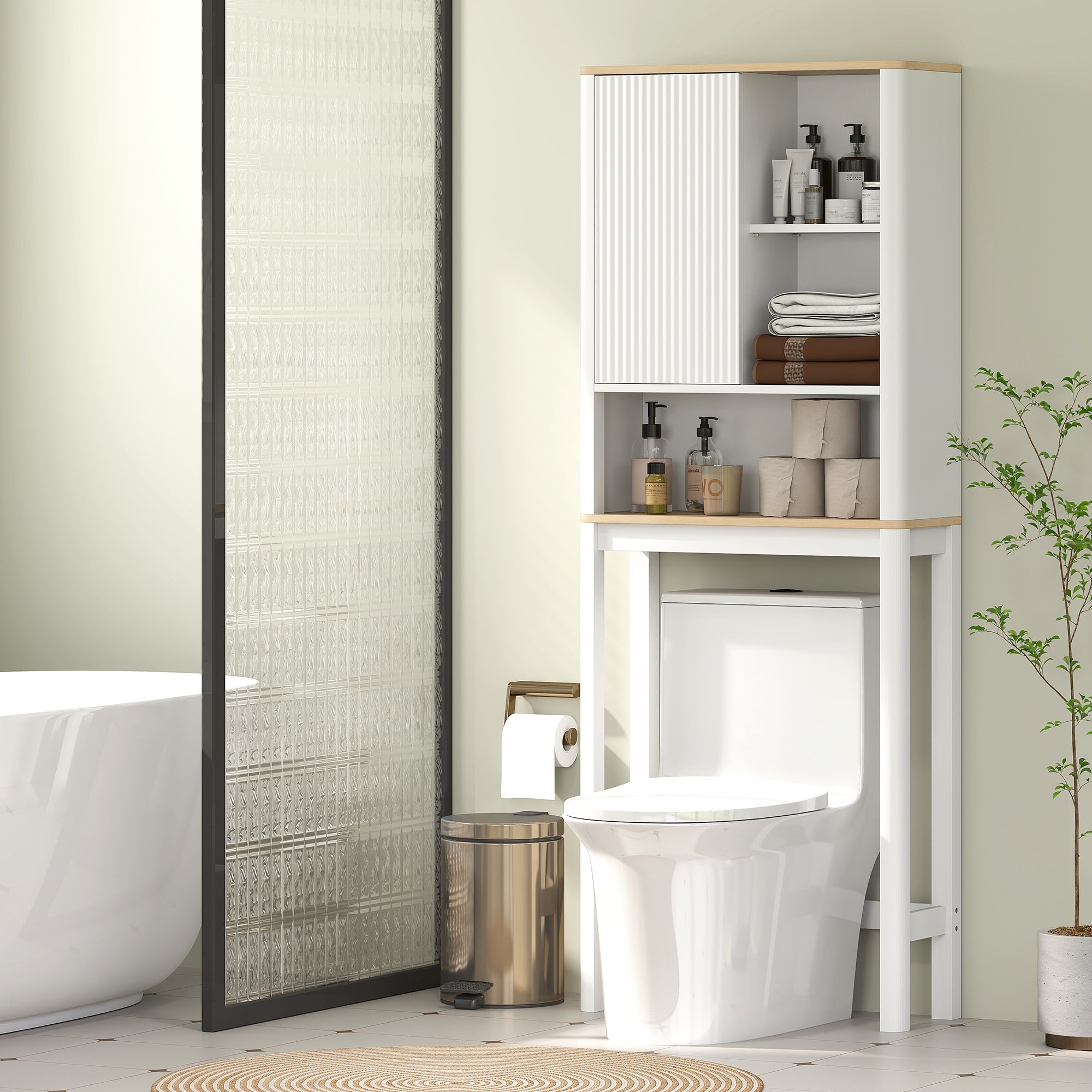 HOMCOM Over The Toilet Storage Cabinet, Bathroom Space Saver Cabinet with Adjustable Shelf, Bathroom Organizer, White 