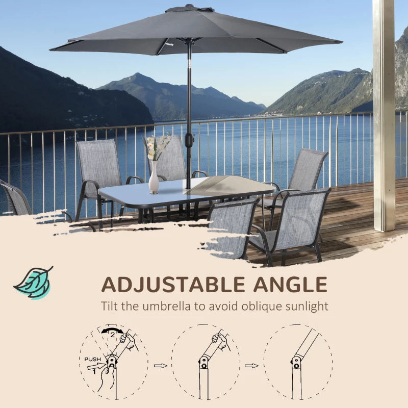 8 Pieces Patio Dining Set with Umbrella, 6 Chairs and Table, Grey