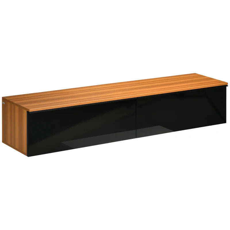 Wall Mounted TV Stand, Floating TV Cabinet with Storage, for TVs up to 70", High Gloss Effect, Brown and Black