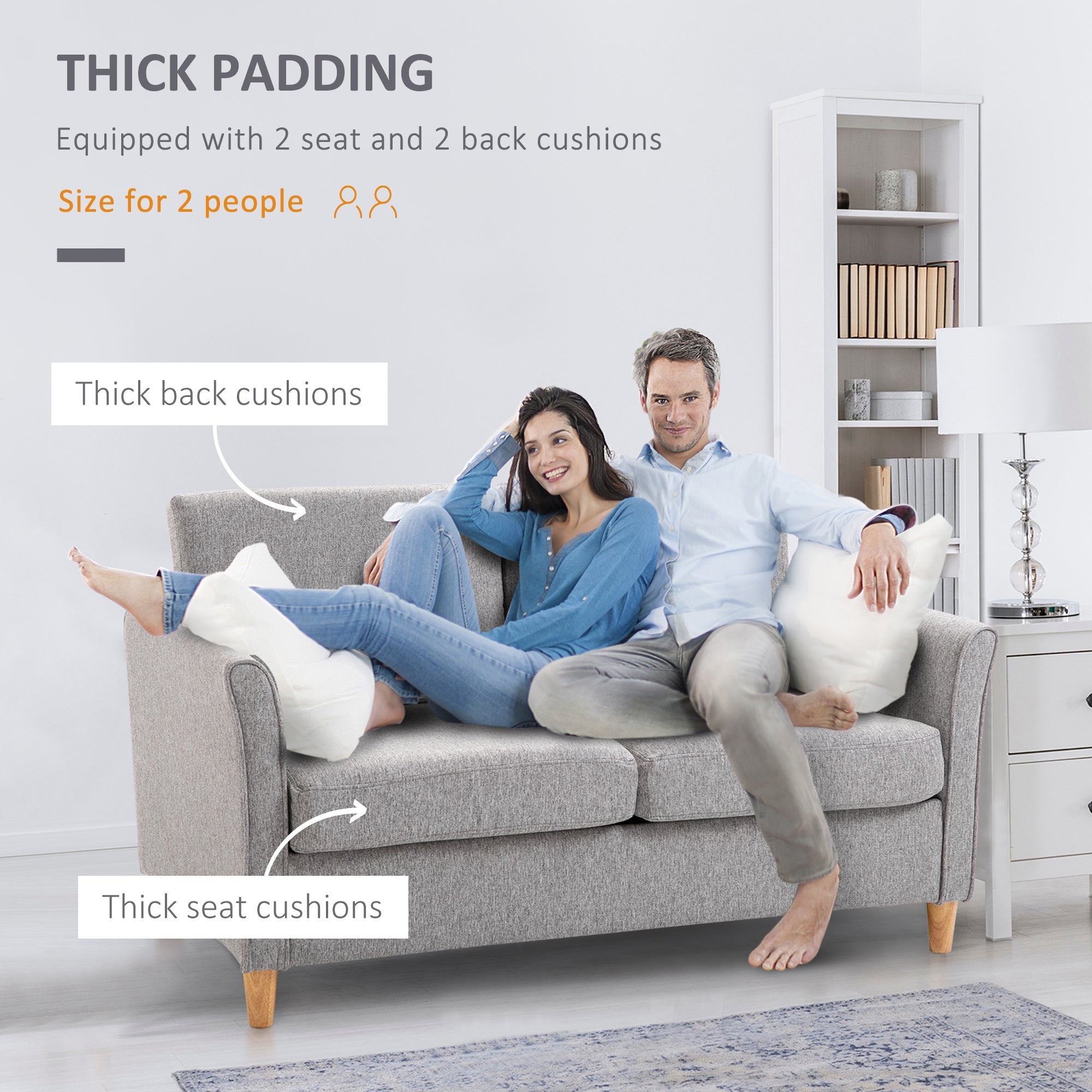 HOMCOM 55" Upholstered Loveseat Sofa: With Armrest, Sturdy Wood Legs for Living Room Furniture 