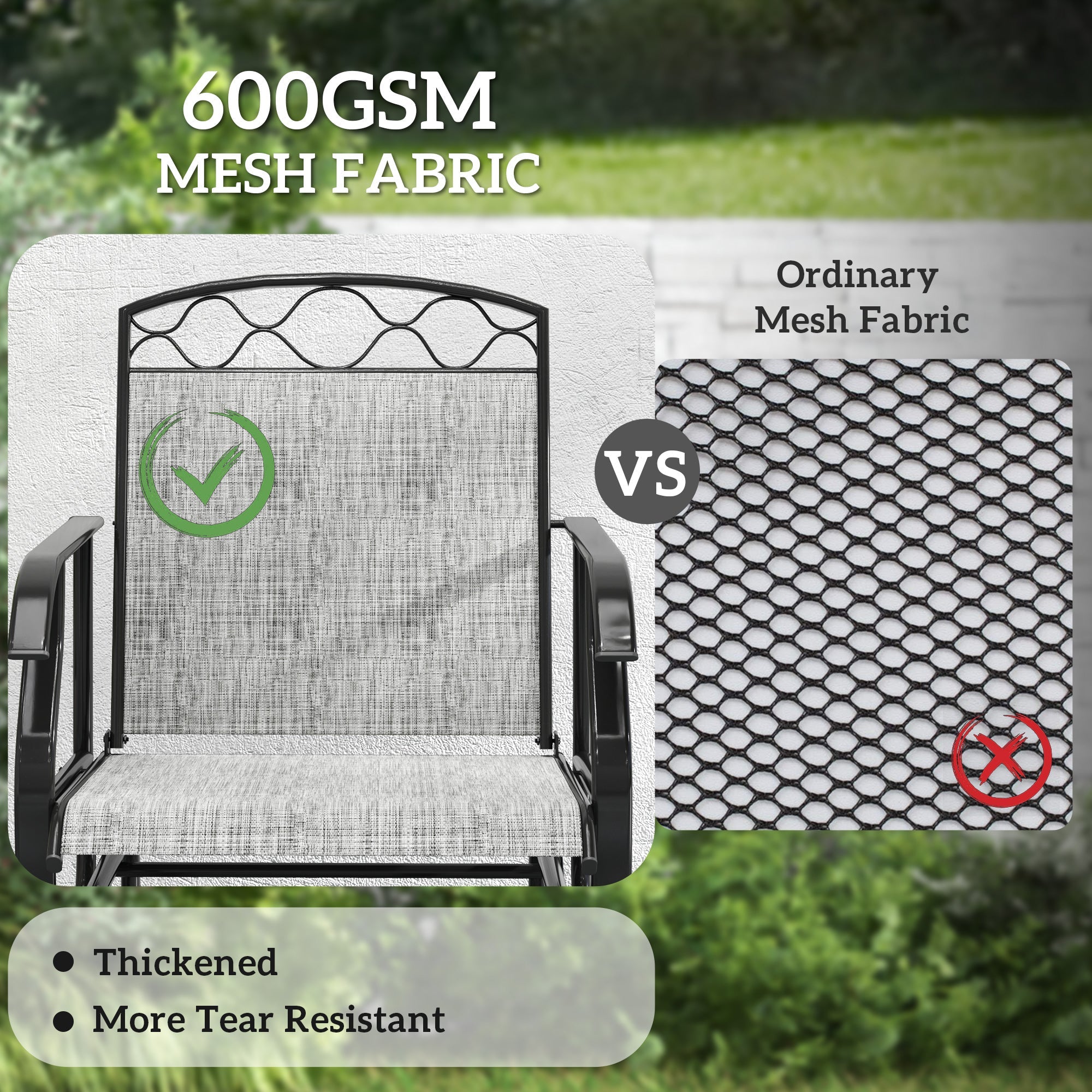 Outsunny Outdoor Glider Chair Set of 2, Patio Swing Chair with Thickened Breathable Mesh Seat, High Back, Steel Frame, Grey 