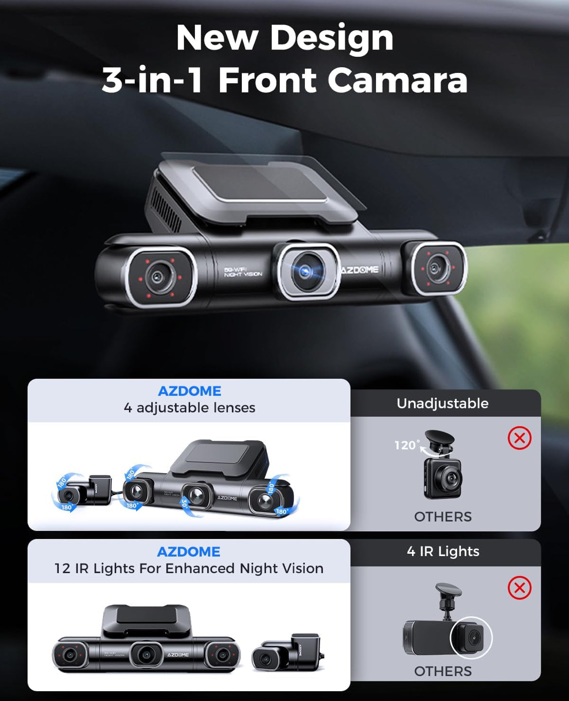 AZDOME M660 4 Channel 360° Dash Cam with 128GB eMMC, 2.5K+1K+1K+1K Dashcam 