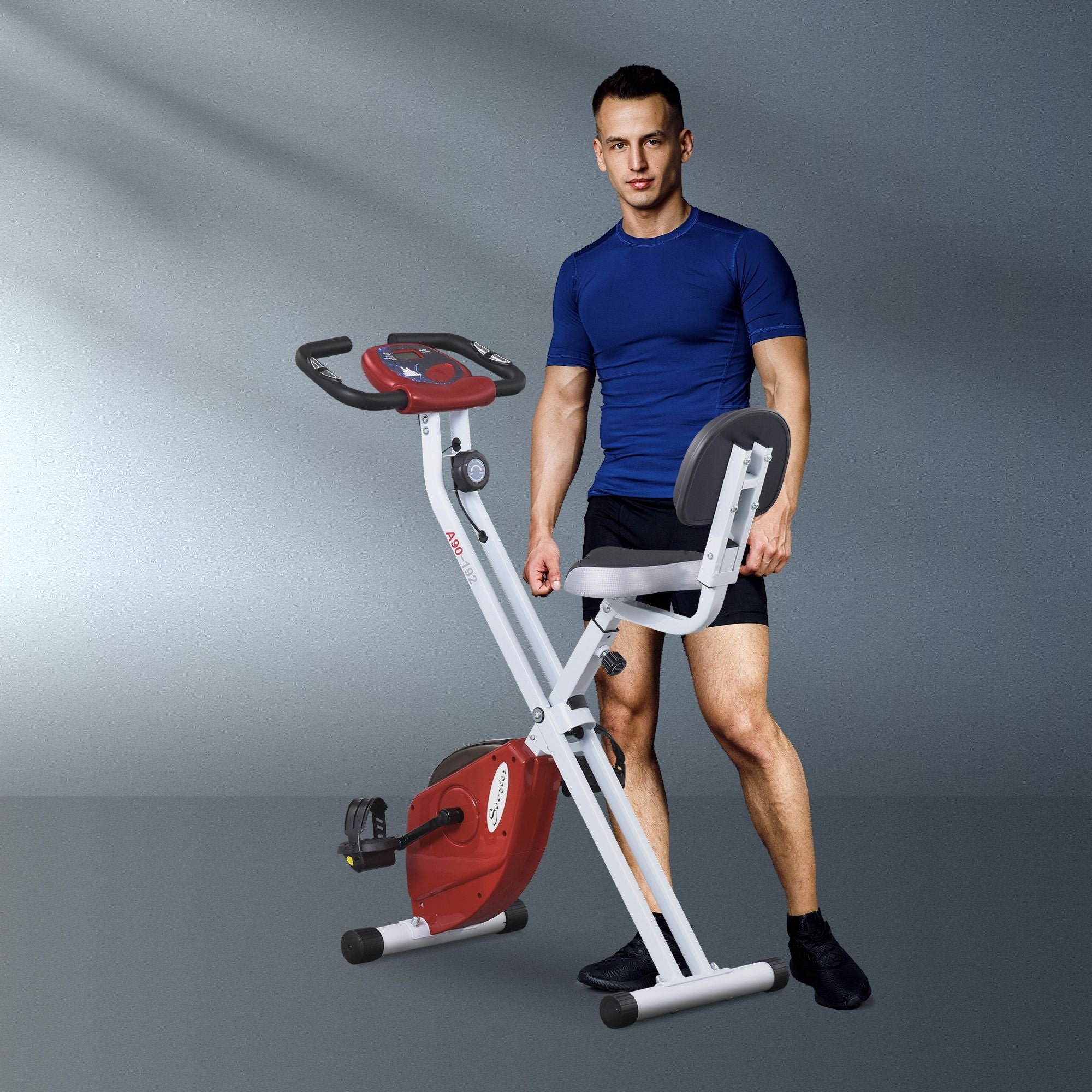 Soozier Cycle Supremacy: Foldable Upright Exercise Bike with 8 Magnetic Resistance Levels, Red 