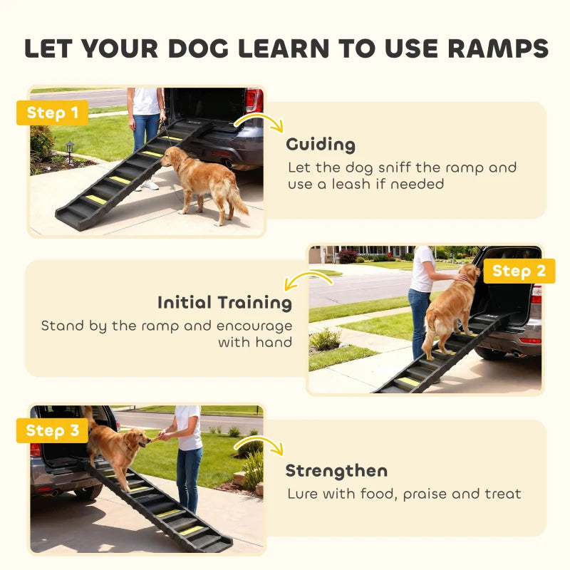 Foldable Dog Car Ramp, Dog Ramp with Anti-Slip Steps, Pet Stairs for Senior Pets to Access Cars and High Beds, Black