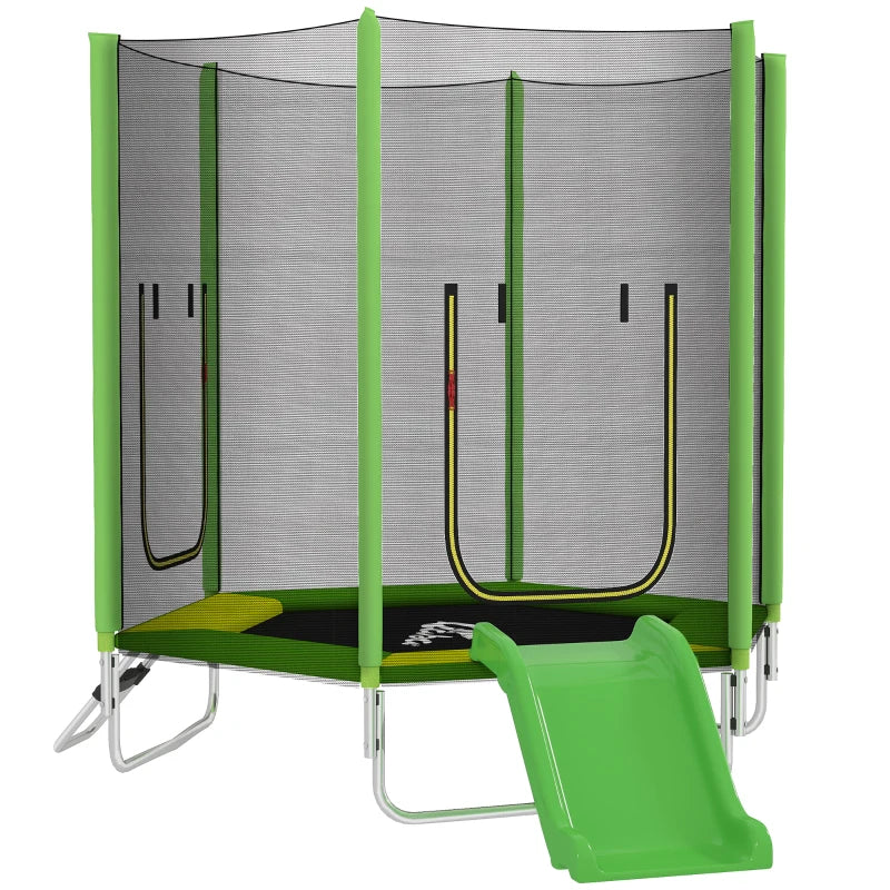Qaba 85" Trampoline for Kids with Safety Enclosure, Toddler Trampoline with Slide Ladder for Ages 3+, Green