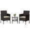 Wicker Bistro Set, 3 Piece Patio Furniture Set with 2-Tier Glass Top Table, Cushions for Balcony, Porch, Khaki