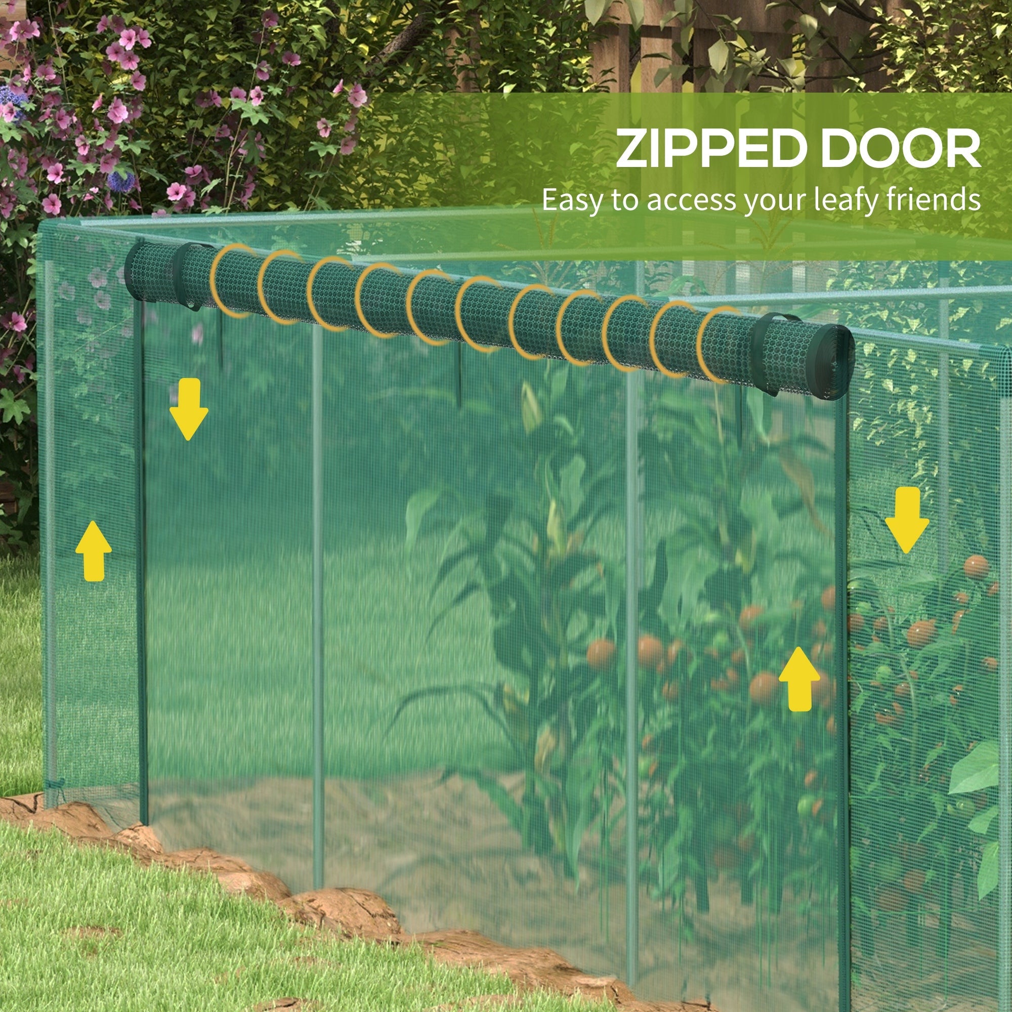 Outsunny Galvanized Steel Crop Cage, Plant Protection Tent with Zippered Door, 12' x 4', Green 