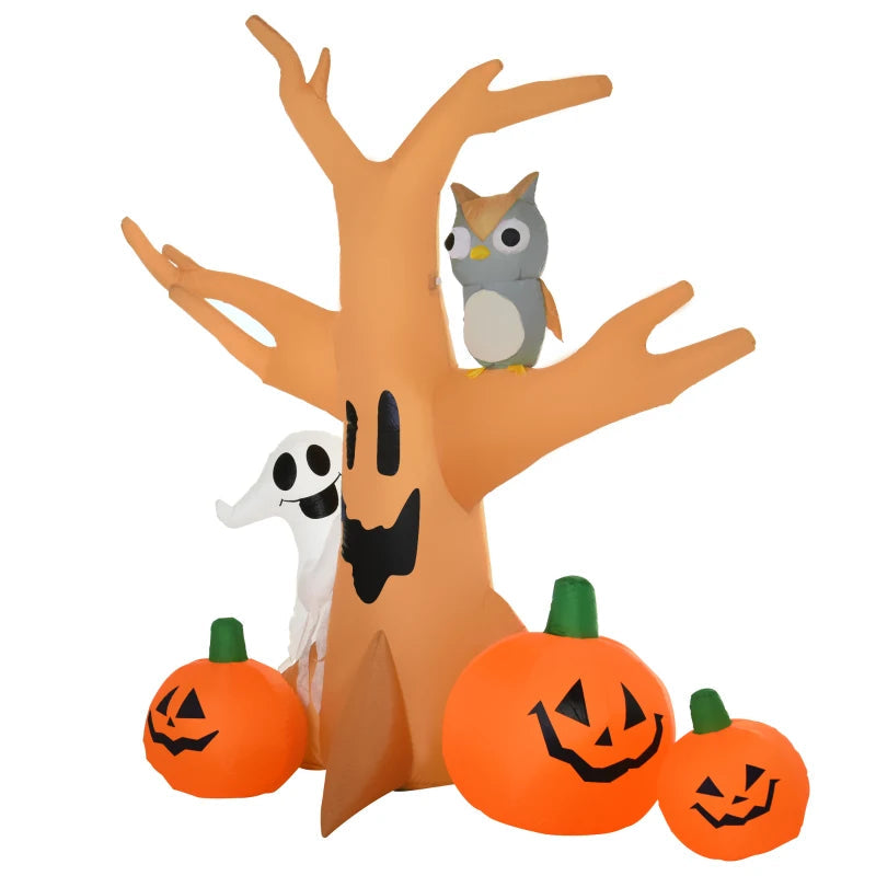 HOMCOM Inflatable Haunted Tree – LED Lighted Halloween Decoration with Owl, Ghost, and Pumpkins 