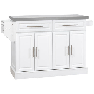 HOMCOM Rolling Kitchen Island with Storage, Portable Kitchen Cart with Stainless Steel Top, 2 Drawers, Spice, Knife and Towel Rack 
