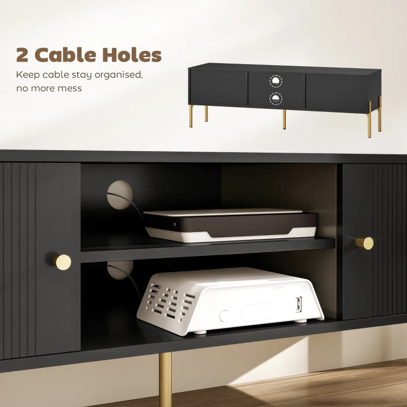 TV Stand for TVs up to 65", Entertainment Center with 2 Open Shelves, 2 Cabinets and Steel Legs for Living Room, Black