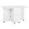 HOMCOM Extendable Drop Leaf Dining Table with 2 Drawers Cabinet 6 Wheels for Small Spaces Kitchen White