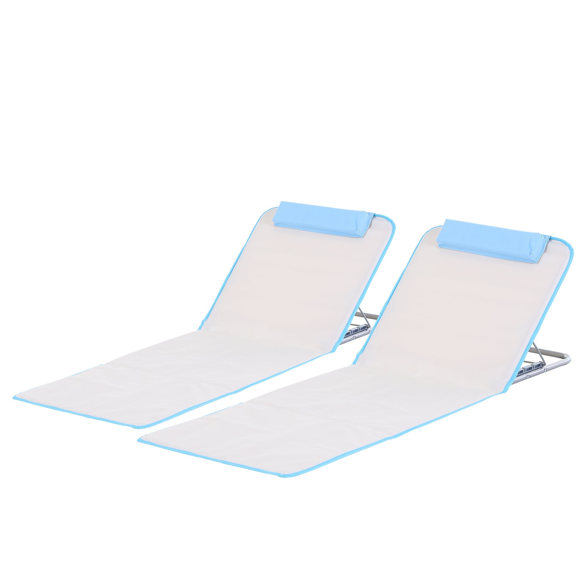 Outsunny 2 Pieces Beach Lounge Chair, Outdoor Folding Chaise Lounge Set w/ Pillow for Sunbath, Snap, Beige 