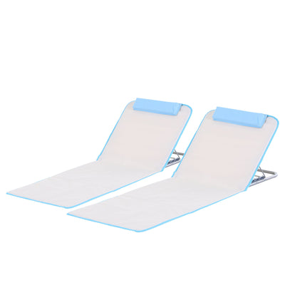 Outsunny 2 Pieces Beach Lounge Chair, Outdoor Folding Chaise Lounge Set w/ Pillow for Sunbath, Snap, Beige 