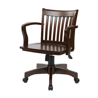 Espresso Wood Bankers Chair with Wooden Arms and Seat - Free Shipping 