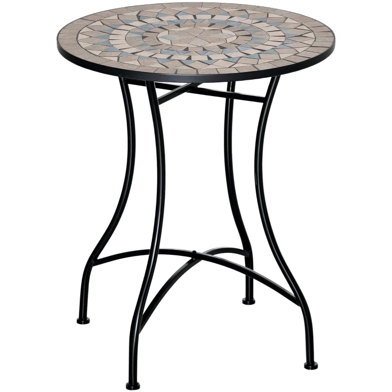 Mosaic Patio Table, Round Coffee Table with Metal Frame, Garden Furniture for Outdoor, Poolside, Green