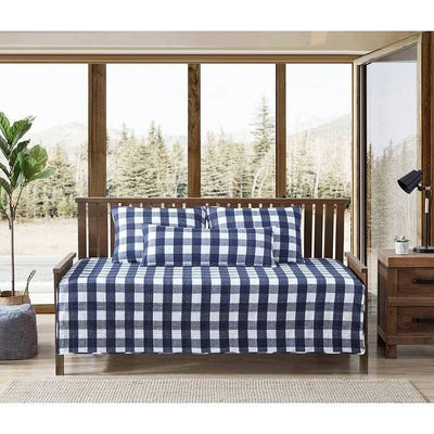 Lightweight Navy Blue White Plaid 4 Piece Cotton Daybed Cover Set - Free Shipping 