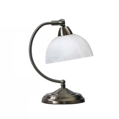 Small Bankers Lamp Desk Light Table Lamp with Marbleized White Glass Shade - Free Shipping 