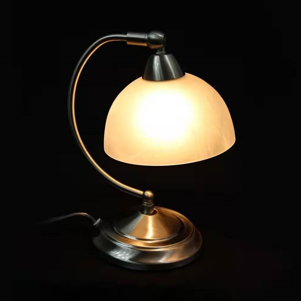 Small Bankers Lamp Desk Light Table Lamp with Marbleized White Glass Shade - Free Shipping