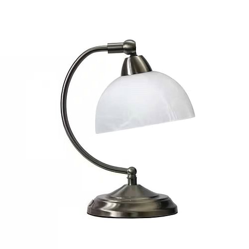 Small Bankers Lamp Desk Light Table Lamp with Marbleized White Glass Shade - Free Shipping