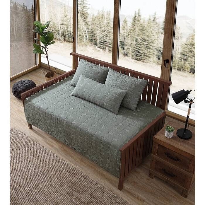 Lightweight Dark Green Brick Fish Pattern 4 Piece Cotton Daybed Cover Set - Free Shipping 