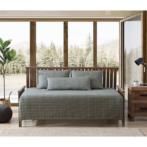 Lightweight Dark Green Brick Fish Pattern 4 Piece Cotton Daybed Cover Set - Free Shipping 