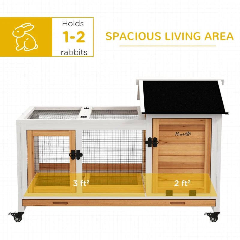 Rabbit Cage with Wheels, Ramp, Run, Tray for Indoor Outdoor, Suitable for Rabbit, Guinea Pig, Yellow