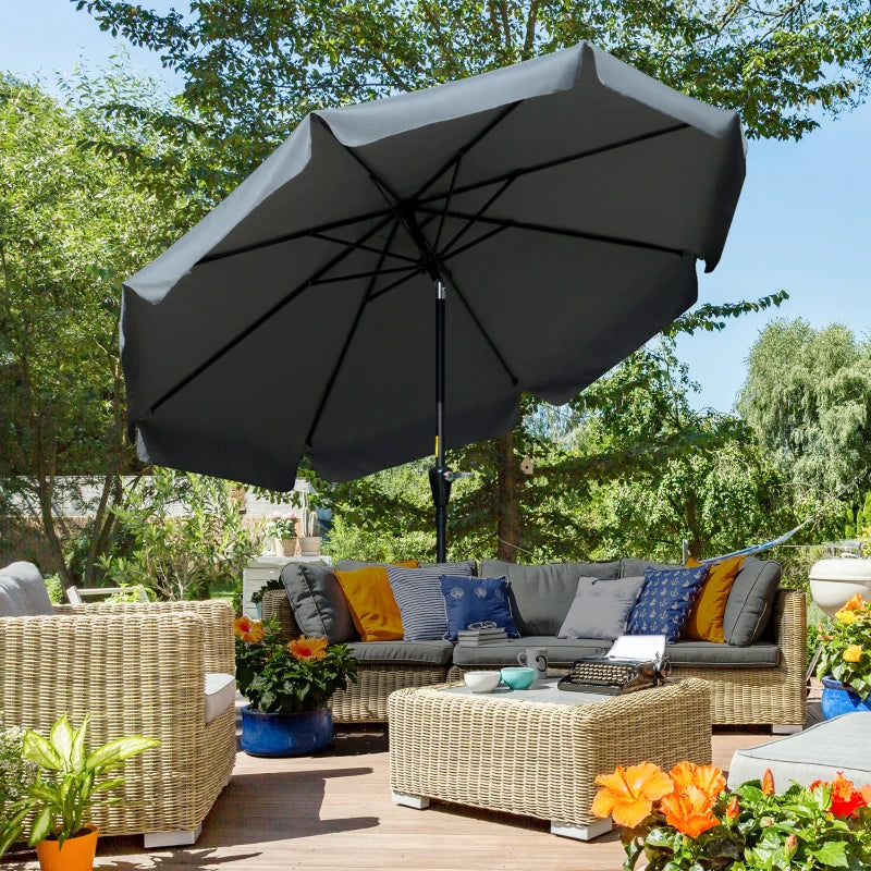 8.5 ft Outdoor Market Table Umbrella, Round Patio Umbrella with Tilt and Crank for Garden, Backyard, Deck, Dark Grey