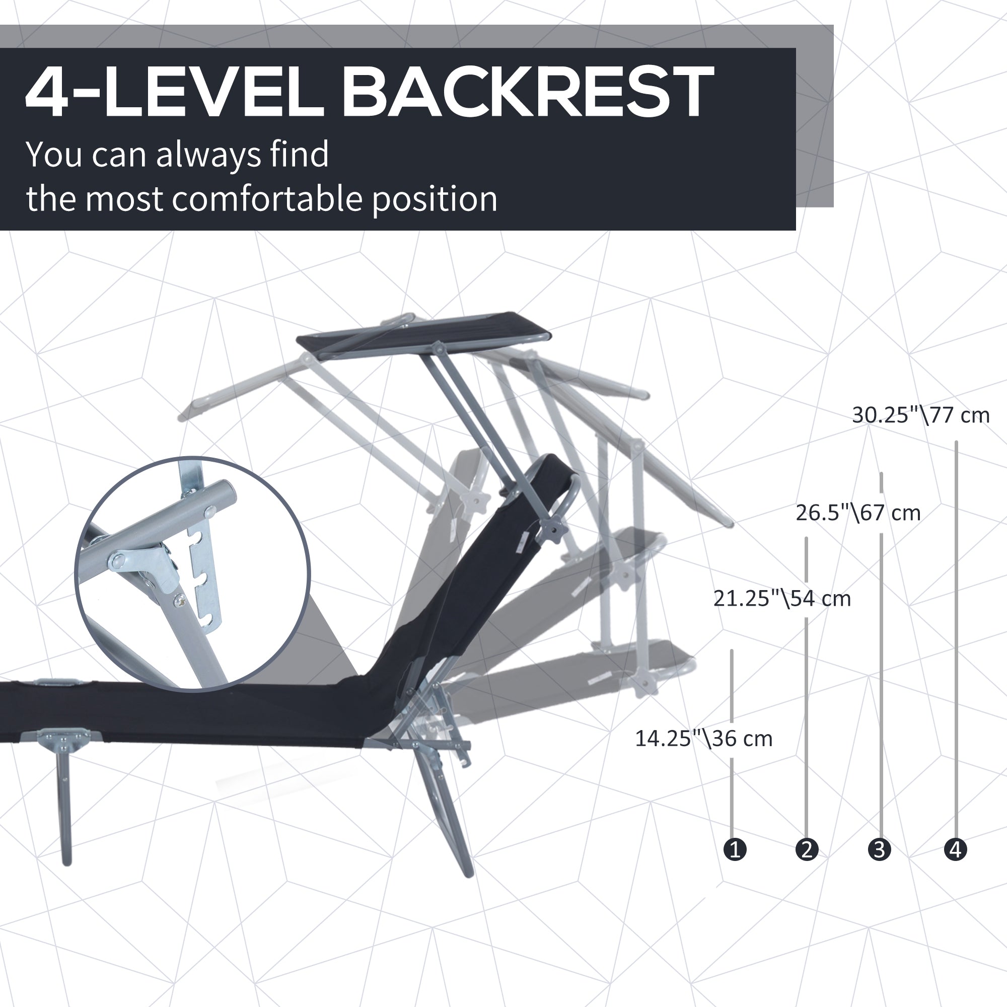 Outsunny Reclining Chair Folding Adjustable with Sun Shade Durable Outdoor Comfort Black 