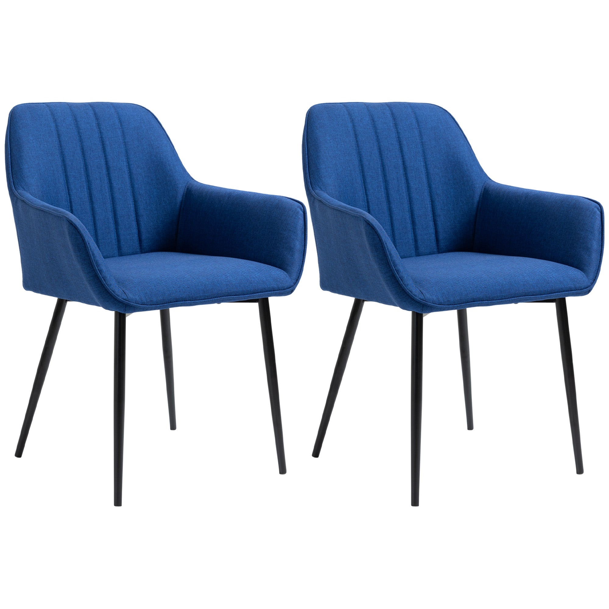 HOMCOM Dining Chairs Set of 2 Upholstered Linen Fabric Accent Chair Metal Legs Comfortable Seating Dark Blue 