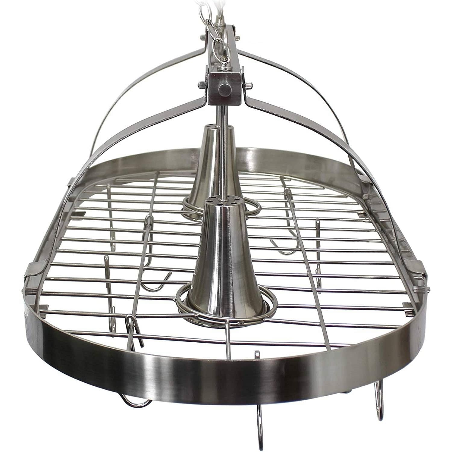 Rustic 2-Light 10 Hook Ceiling Mounted Hanging Pot Rack in Brushed Nickle - Free Shipping 