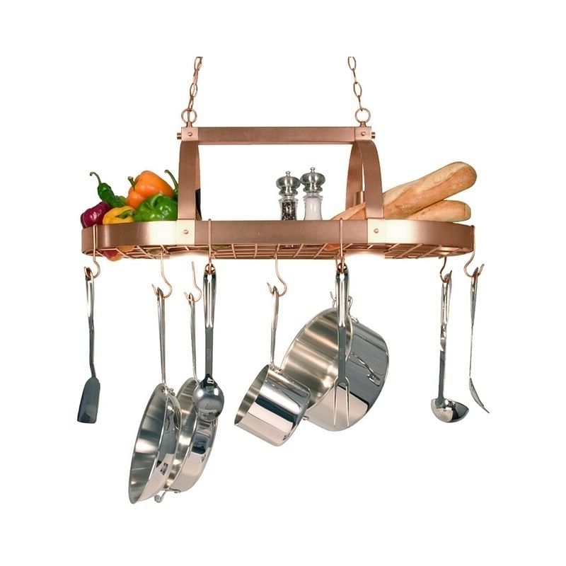 Rustic 2 Light 10 Hook Ceiling Mounted Hanging Pot Rack in Copper - Free Shipping 