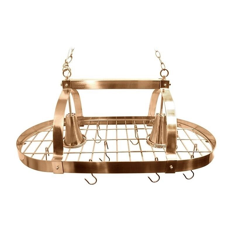 Rustic 2 Light 10 Hook Ceiling Mounted Hanging Pot Rack in Copper - Free Shipping 
