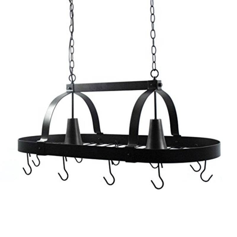 Rustic 2 Light 10 Hook Ceiling Mounted Hanging Pot Rack in Bronze - Free Shipping 