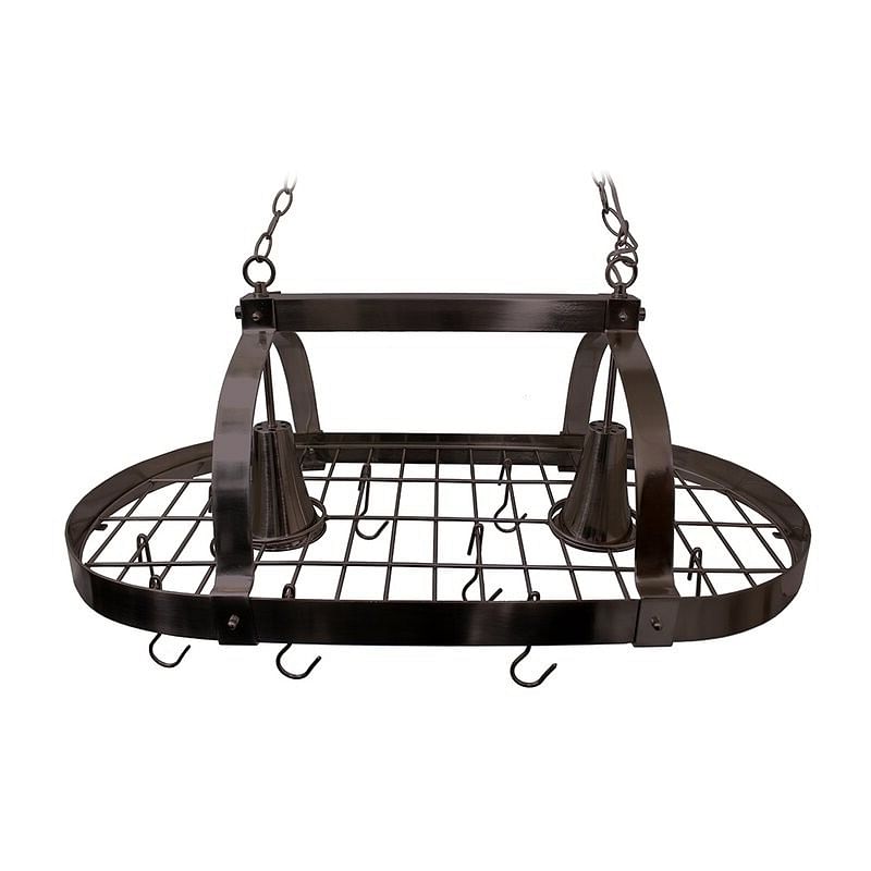 Rustic 2 Light 10 Hook Ceiling Mounted Hanging Pot Rack in Bronze - Free Shipping 
